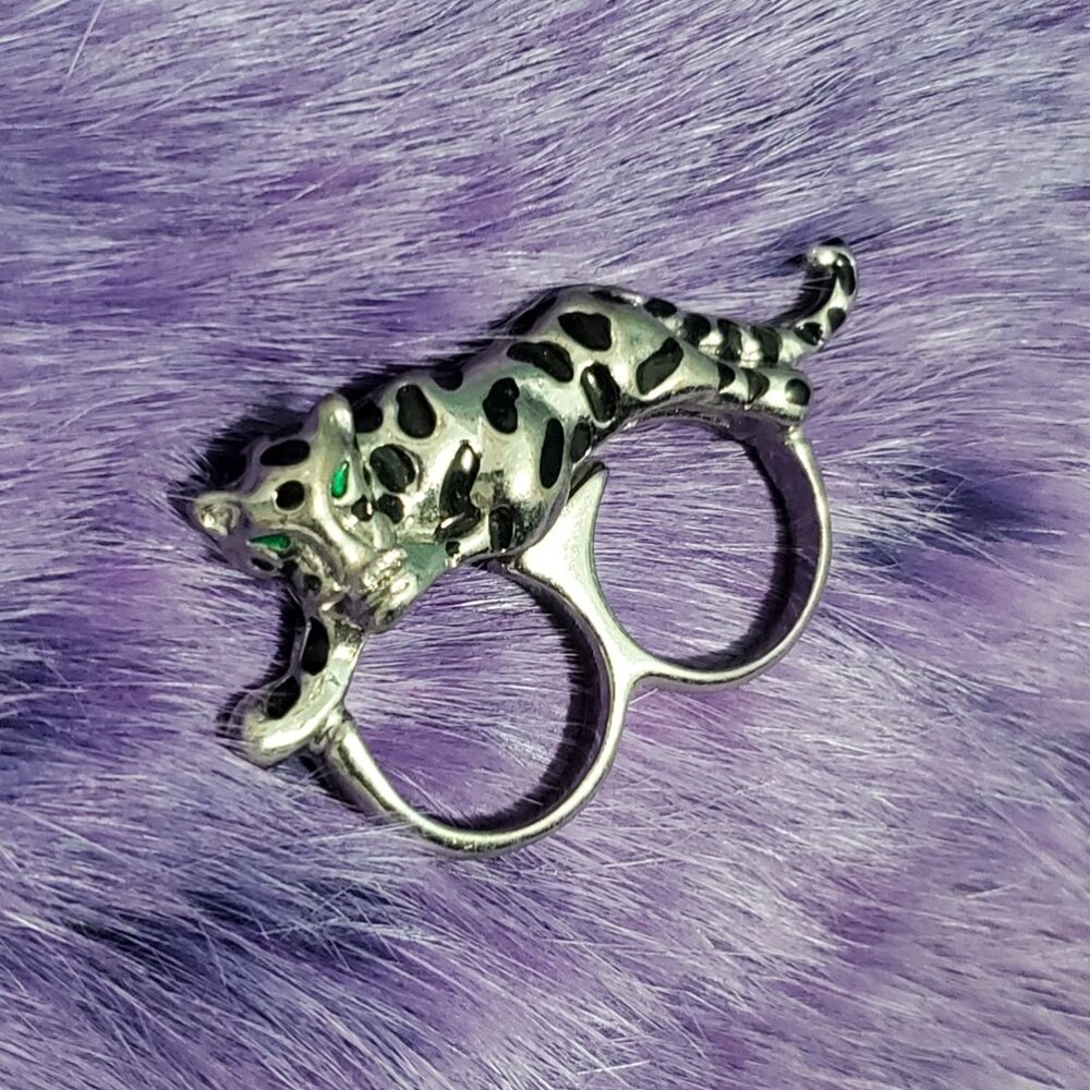 Silver Leopard Double Ring